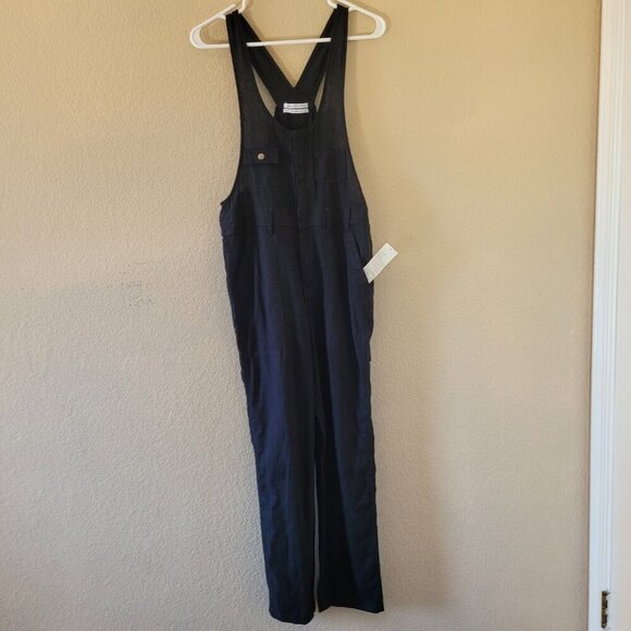 Urban Outfitters Jumpsuit Overalls Linen Viscose Size Xsmall Straight Leg Black - Picture 1 of 7